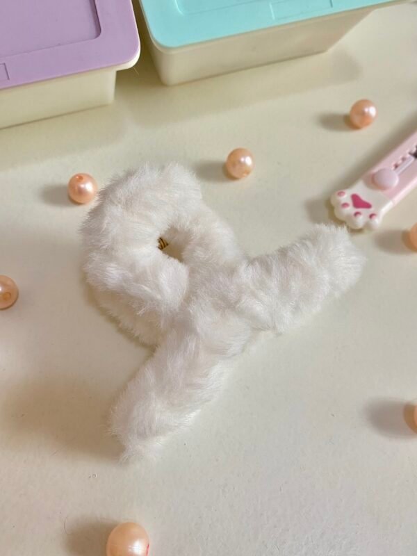 White Fluffy Claw Clip
